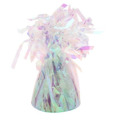 Iridescent APAC Tassel Balloon Weight with colorful tassels, designed to secure helium balloons for party decorations