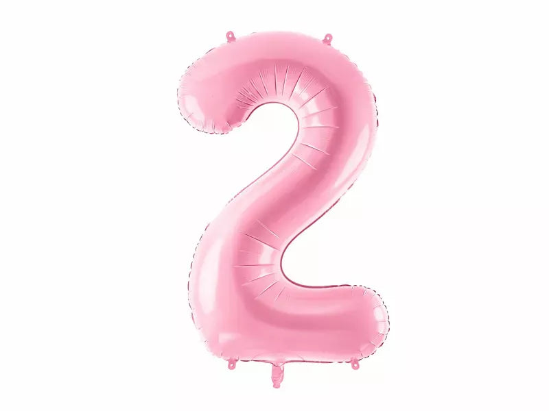 Pink PartyDeco foil balloon shaped as the number 2, measuring 34 inches tall, designed for celebration decorations.