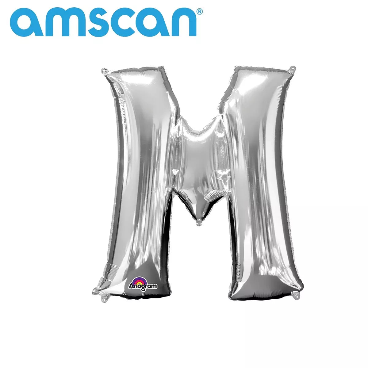Silver 16-inch Anagram foil balloon in the shape of the letter M, perfect for celebrations and party decorations.