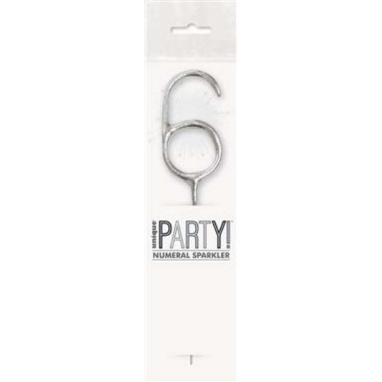 Unique Party Candle Sparkler Number 6 Silver 7