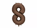 PartyDeco foil balloon in satin mocha color, shaped as the number 8, measuring 34 inches tall, ideal for celebrations.