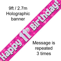 Oaktree Banner Age 11 Pink Holographic 9ft