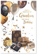 Six Simon Elvin C50 birthday cards for grandson featuring colorful designs and cheerful messages.