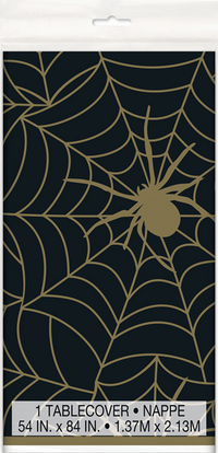 Unique Party Tablecover Halloween Spiderweb Black & Gold