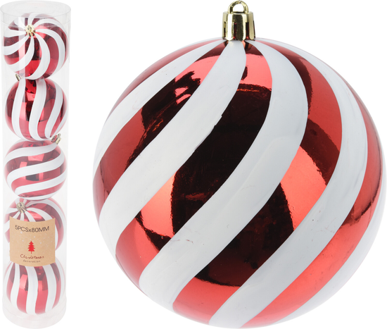 Koopman 5 Pack Baubles Candy Swirl Red 8cm