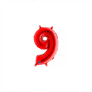 Red Grabo foil balloon shaped as the number 9, 14 inches tall, with shiny metallic finish.