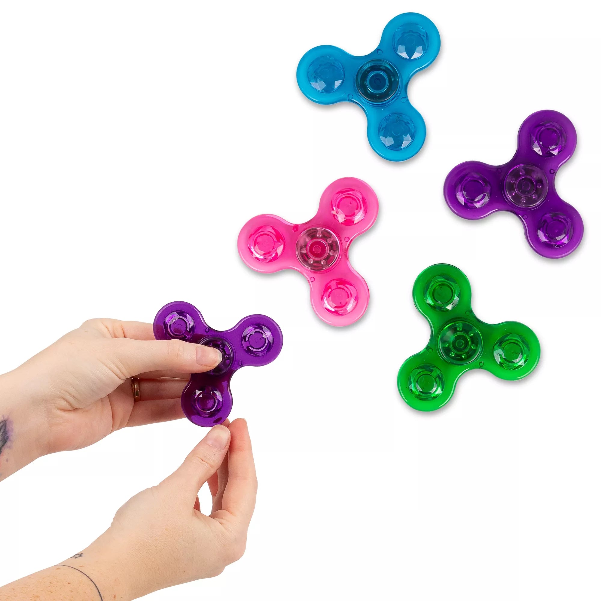 Set of 24 neon fidget spinners for kids and adults, colorful plastic toys for stress relief and fun by One For Fun.