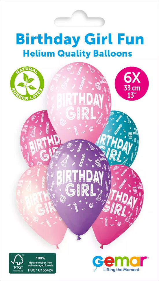 Gemar Birthday Girl Fun 13" Latex Balloons 6pk