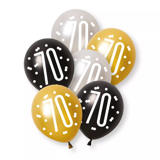 Unique Glitz Age 70 Black 12" Latex 6pk