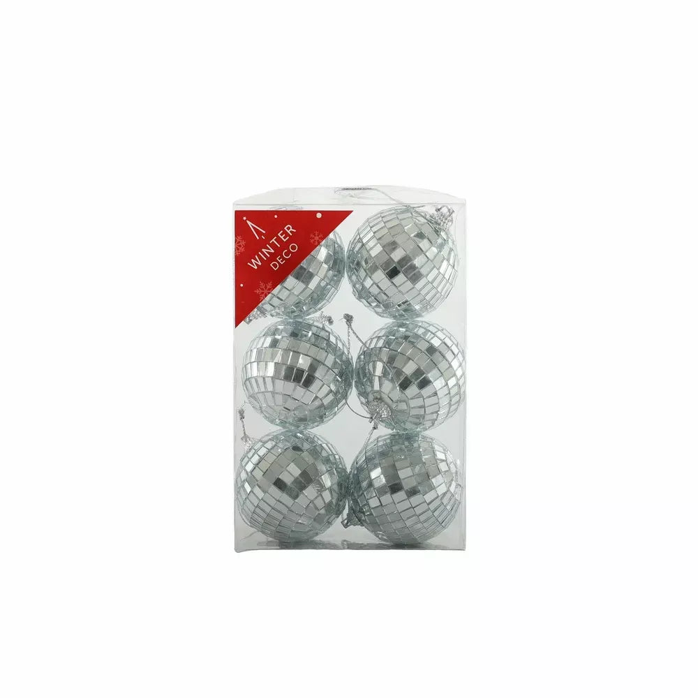 Disco Bauble Silver 6cm 6pk