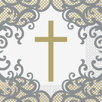 Gold & Silver Cross Luncheon Napkins 16pk