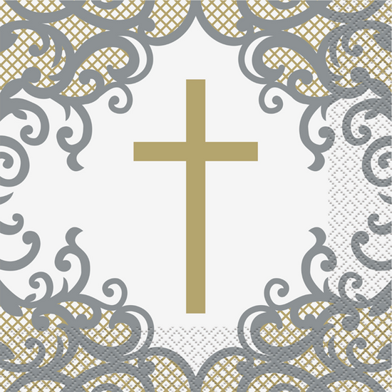 Gold & Silver Cross Luncheon Napkins 16pk
