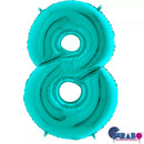 Grabo Tiffany 40-inch foil balloon shaped as the number 8, shiny metallic finish, perfect for celebrations and parties.