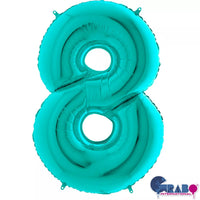 Grabo Tiffany 40-inch foil balloon shaped as the number 8, shiny metallic finish, perfect for celebrations and parties.
