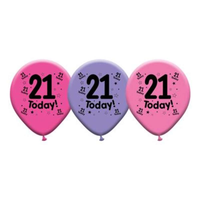 Eight latex printed balloons with "21" for birthday celebration, colorful and festive, by Giftzone.