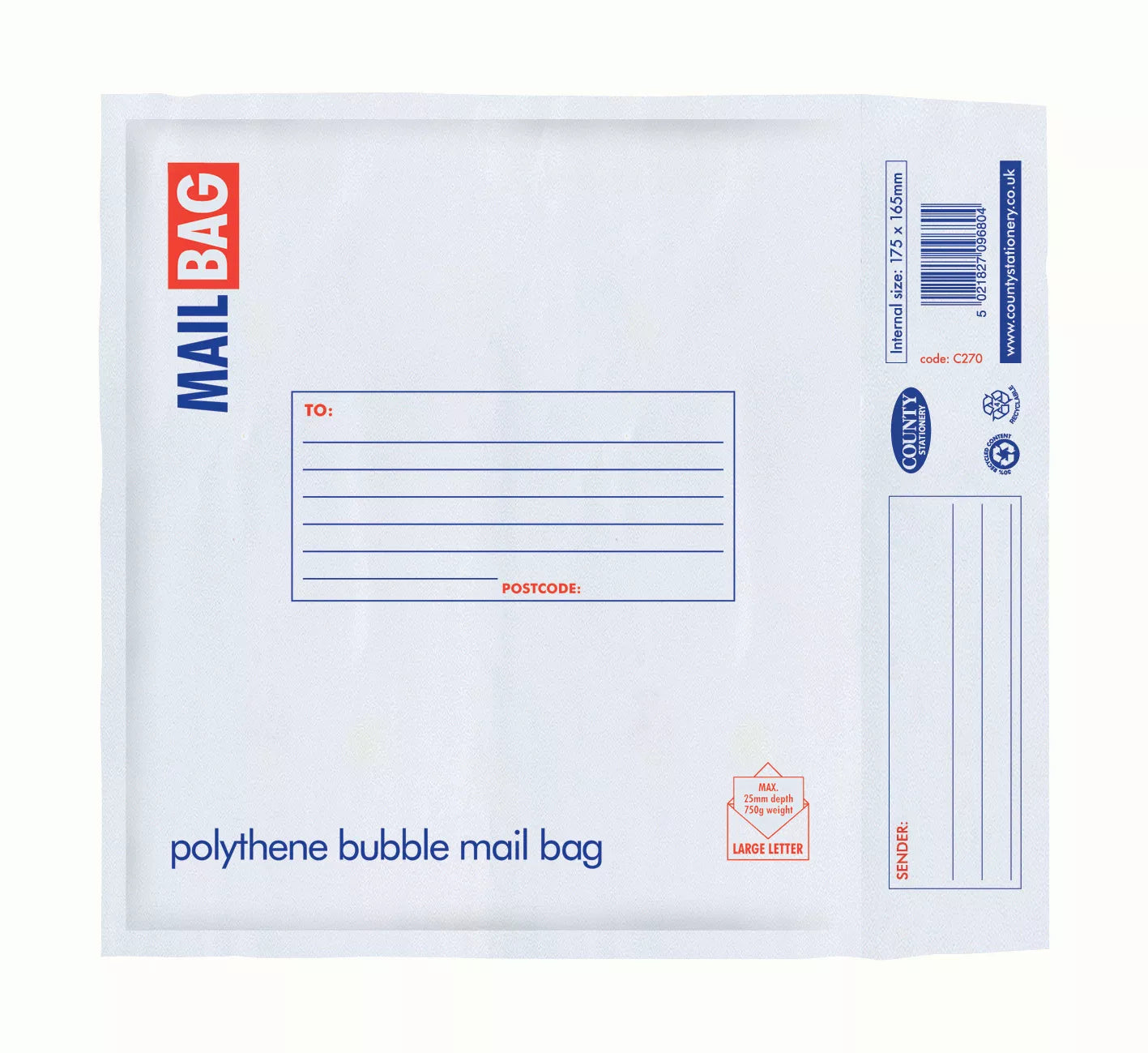 Set of ten County Stationery bubble mailing bags designed for secure CD shipping, with padded protective bubble lining.