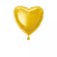 Gold heart-shaped foil balloon with "Unique Classic" branding, measuring 18 inches, floating against a white background.