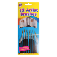 Set of Tallon artist paint brushes, 12-pack, featuring various sizes, ideal for detailed and broad painting techniques.