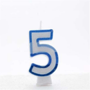 APAC 6-pack blue number 5 party candles, colorful and tall, ideal for birthday celebrations and cake decoration.