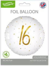 Oaktree Sparkle White Age 16 18" Foil Balloon