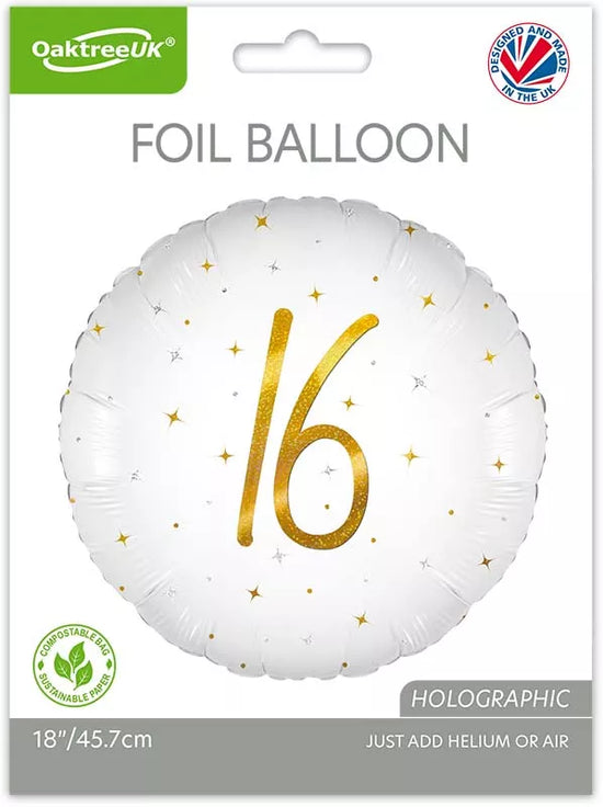 Oaktree Sparkle White Age 16 18" Foil Balloon