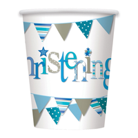 Christening Blue Bunting 9oz Cups 8pk