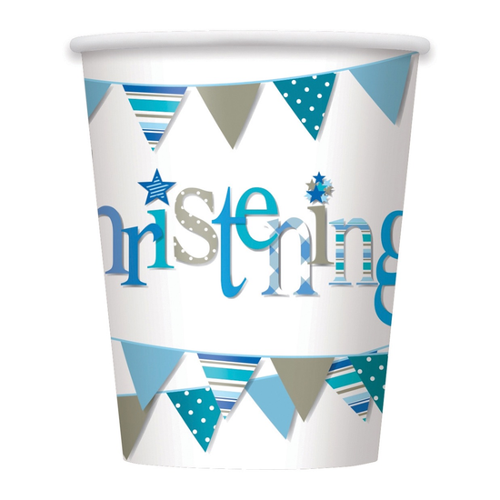 Christening Blue Bunting 9oz Cups 8pk
