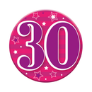 Six small Tiger Feet birthday badges with the number 30, perfect for celebrating a 30th birthday event.