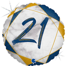 21st Birthday Blue & Gold Marble 18" Foil Balloon