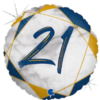 21st Birthday Blue & Gold Marble 18" Foil Balloon