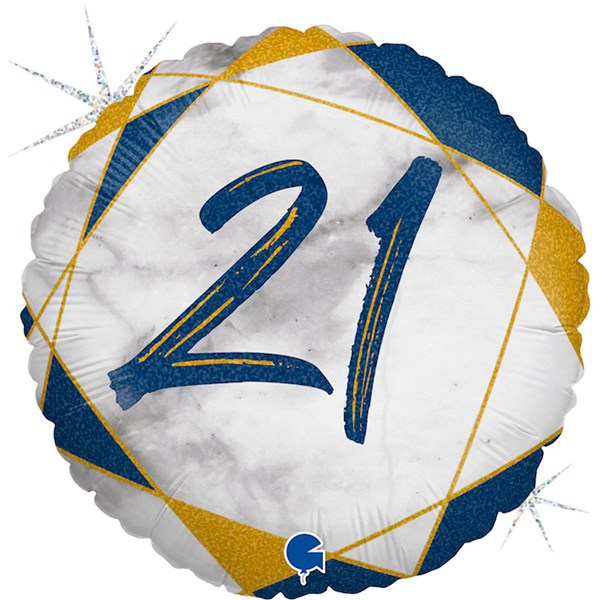 21st Birthday Blue & Gold Marble 18" Foil Balloon