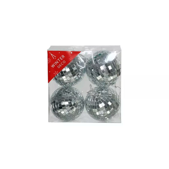 Disco Bauble Silver 10cm 4 Pack