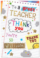 Six Simon Elvin thank you teacher cards featuring colorful designs and message options for expressing gratitude to educators.