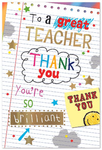 Six Simon Elvin thank you teacher cards featuring colorful designs and message options for expressing gratitude to educators.