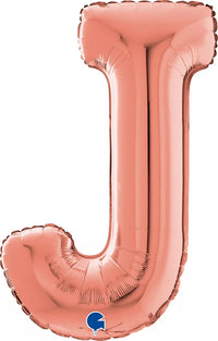 Grabo 26-inch rose gold foil letter J balloon for celebrations or decorations.