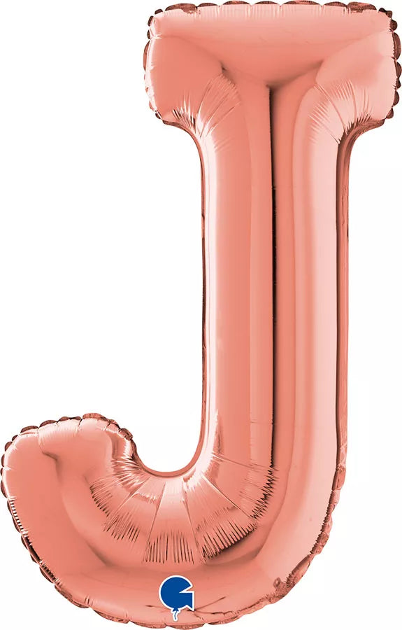 Grabo 26-inch rose gold foil letter J balloon for celebrations or decorations.