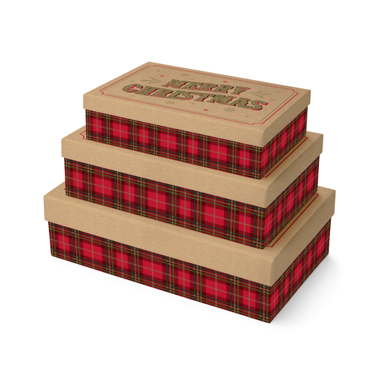 Eurowrap Gift Box 3pc Kraft Merry Xmas