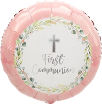 My First Communion Pink 18" Round Foil Balloon