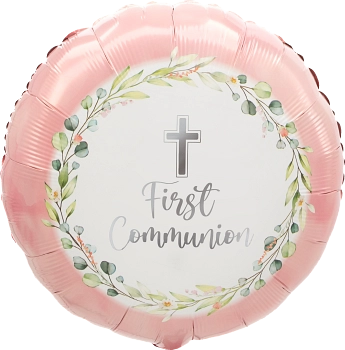 My First Communion Pink 18" Round Foil Balloon