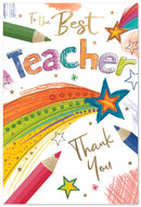 Set of six Simon Elvin C50 Thank You Teacher cards featuring colorful designs, perfect for expressing gratitude to educators.