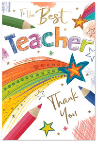 Set of six Simon Elvin C50 Thank You Teacher cards featuring colorful designs, perfect for expressing gratitude to educators.