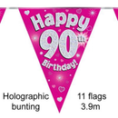 Bunting 11 Flags Pink Holographic Birthday Age 90