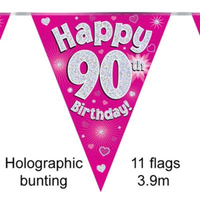 Bunting 11 Flags Pink Holographic Birthday Age 90
