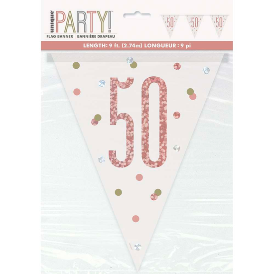 Unique Flag Banner Rose Gold Glitz Age 50 9ft