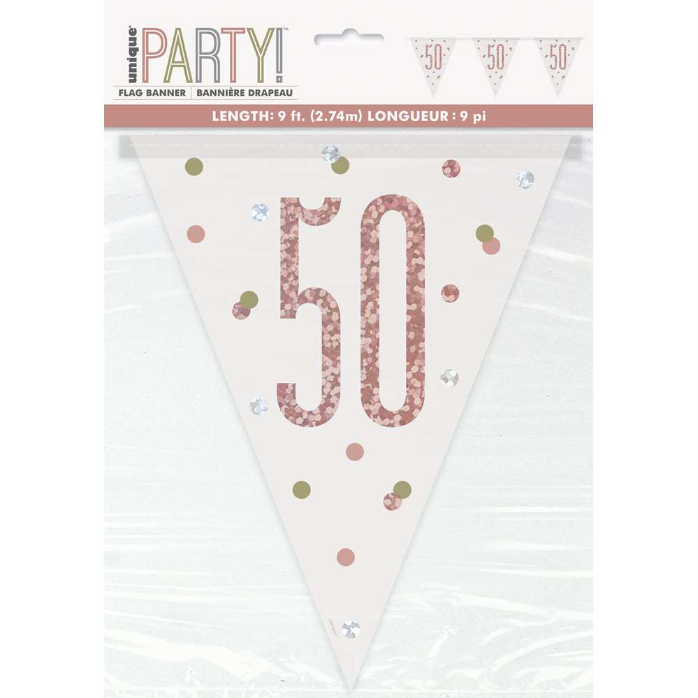 Unique Flag Banner Rose Gold Glitz Age 50 9ft
