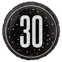 Unique Foil Balloon Black Glitz Age 30 18"