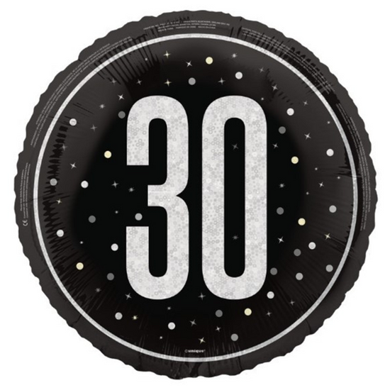 Unique Foil Balloon Black Glitz Age 30 18"