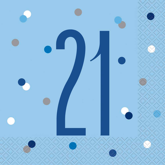 Blue Glitz 21st Birthday Lunch Napkins 16pk