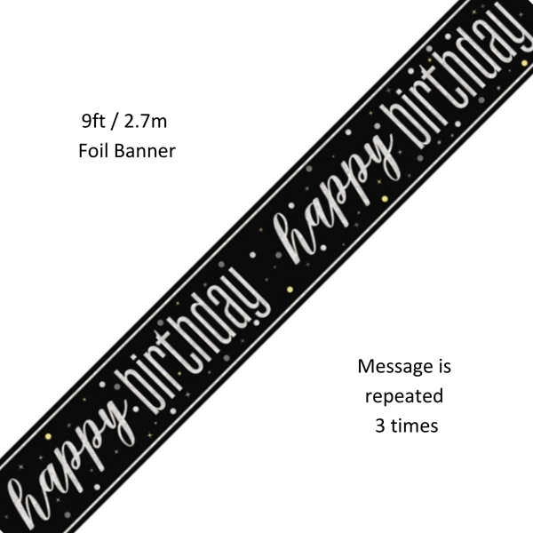 Unique Banner Black Glitz Birthday 9ft