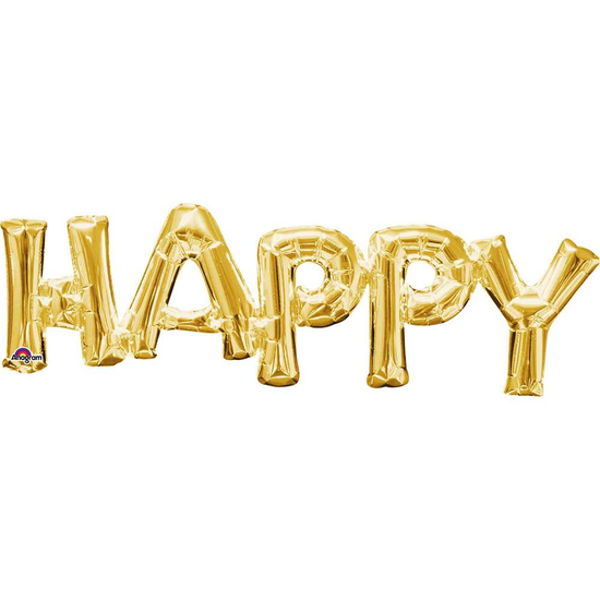 Gold Happy 30" Air Fill Shape Foil Balloon